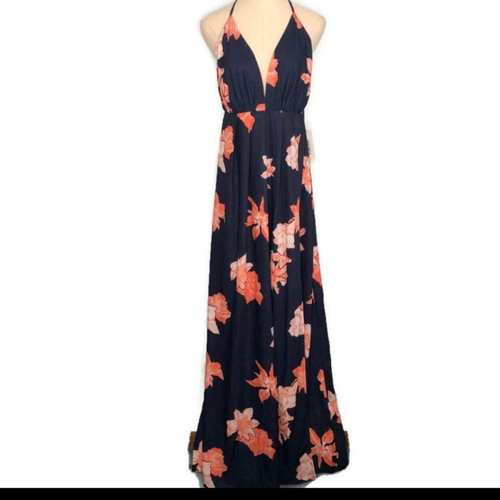 NWot Aura Navy Blue Orange Floral Maxi Dress - Shop Red Dress